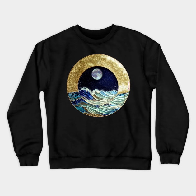Full Moon Over Ocean Waves - Sea Life Crewneck Sweatshirt by JediNeil